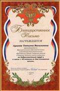 Благодарственное письмо за добросовестный труд и в связи с 40- летием со дня основания школы. 2007 г. Благодарственное письмо за добросовестный труд и в связи с 40- летием со дня основания школы. 2007 г.